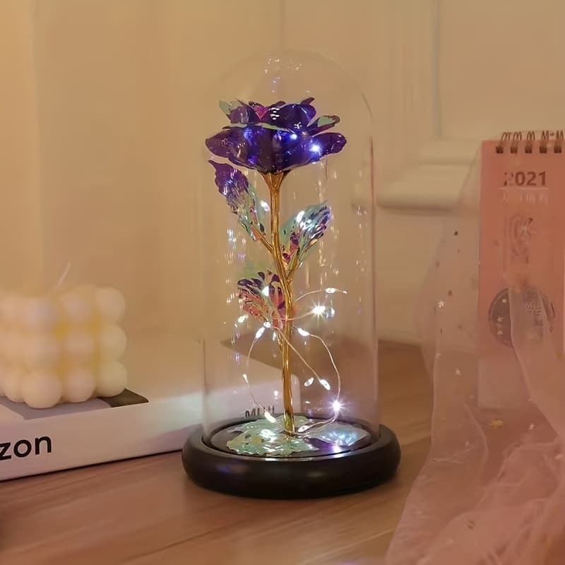 TEMU 1pc Valentine's Day Gift For Girlfriend, Eternal Rose Led Foil Flower On Glass Cover, Wedding Gift Bridesmaid Gift, Desktop Romantic Decoration