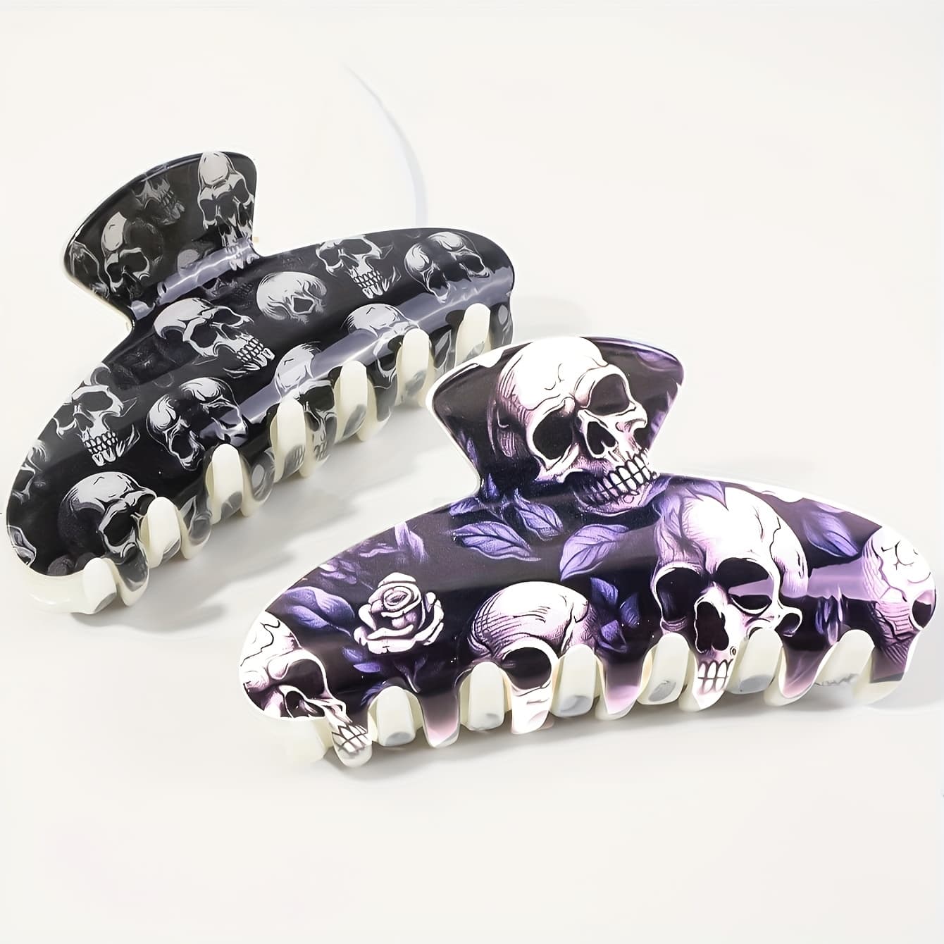TEMU 2pcs Women's Creative Cartoon Halloween & Devil Print Large Hair Claw, Fun Versatile Resin , Oval Non-slip Strong Fashion Shark Clip For Parties, Daily Use, And Gifts