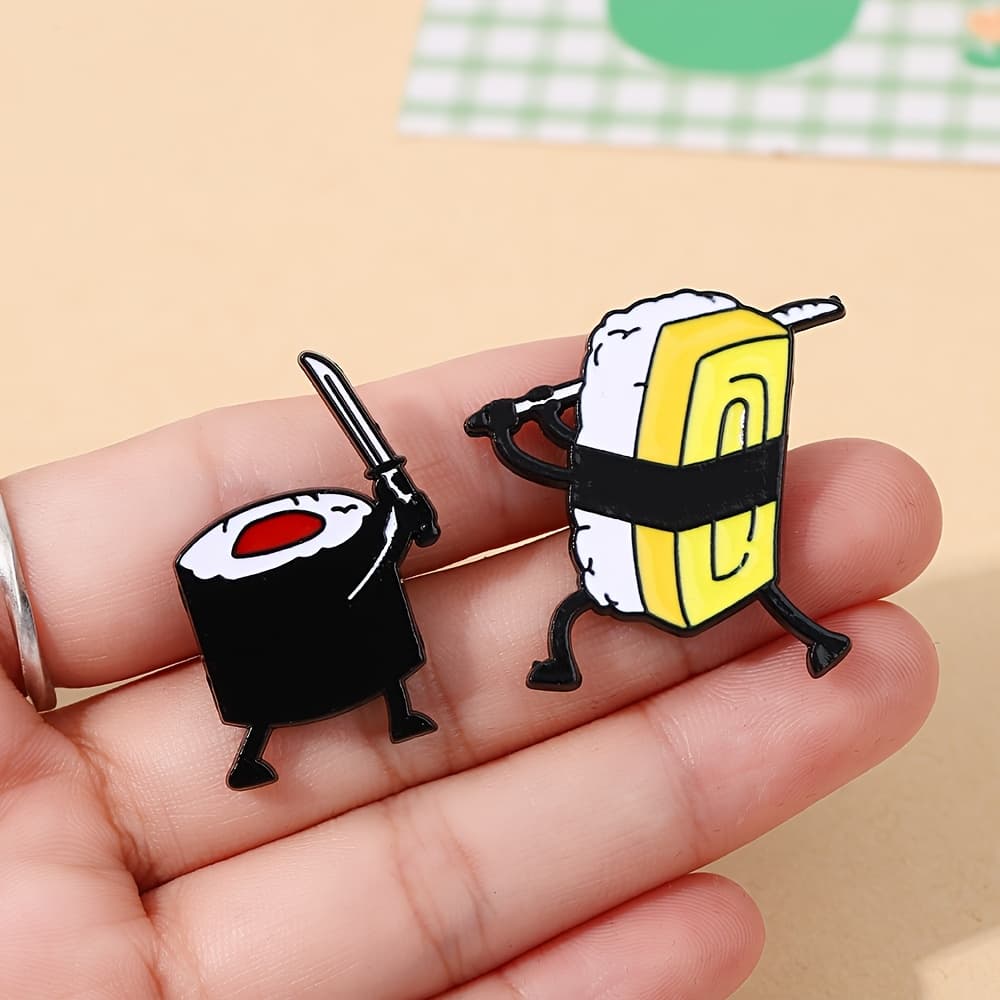 TEMU 2pcs Creative Cartoon Food Alloy Brooch, Fun Sushi Bento Personality Badge, Clothing Accessory