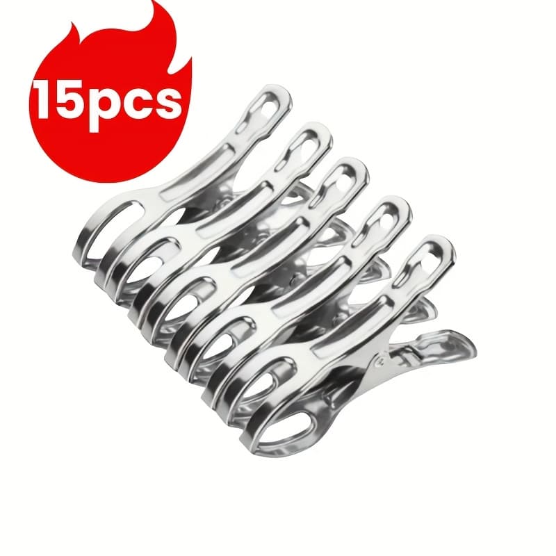 TEMU 15pcs Stainless Steel Clip Drying Clothespin Sheet Holder,windproof Clip Household Quilt Clip Drying Clip For Indoor/outdoor, Beach, Laundry, Quilts And Towels, Clothes Pins