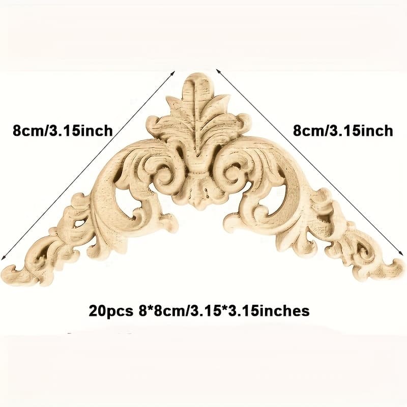 TEMU 20pcs Elegant Wooden Appliques Set - Contemporary Diy Unpainted Corner Decals With Delicate Floral & Scrollwork Designs For Home Furniture And Wall Decor, Light Beige Christmas & Halloween Gift