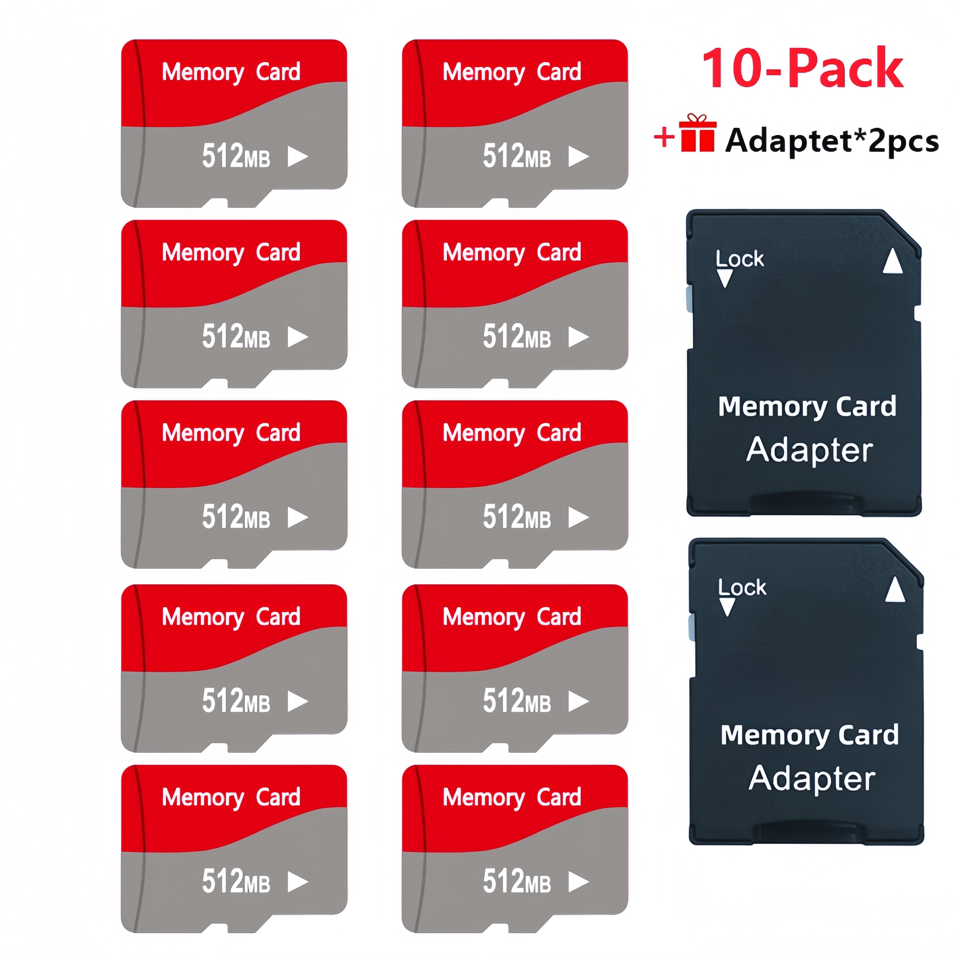 TEMU [10-pack]tf Cards 128mb/256mb/512mb Flash Memory Cards Transfer For Tablets, Smartphones, Dash Cameras, Cameras Includes 2 Adapters
