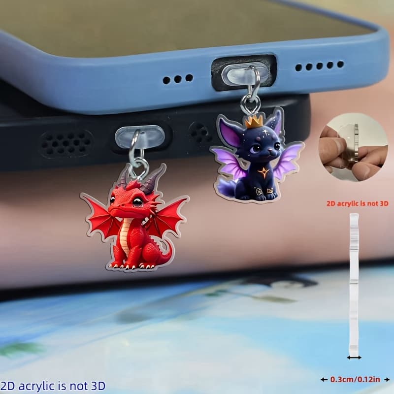 TEMU 2d Flat Romantic 2pcs Set, 2d Flat Acrylic Dust Cover With Plug, Universal Mobile Phone Dust Cover Compatible With Iphone/type-c And Devices For Mobile Decoration,, 2d Flat