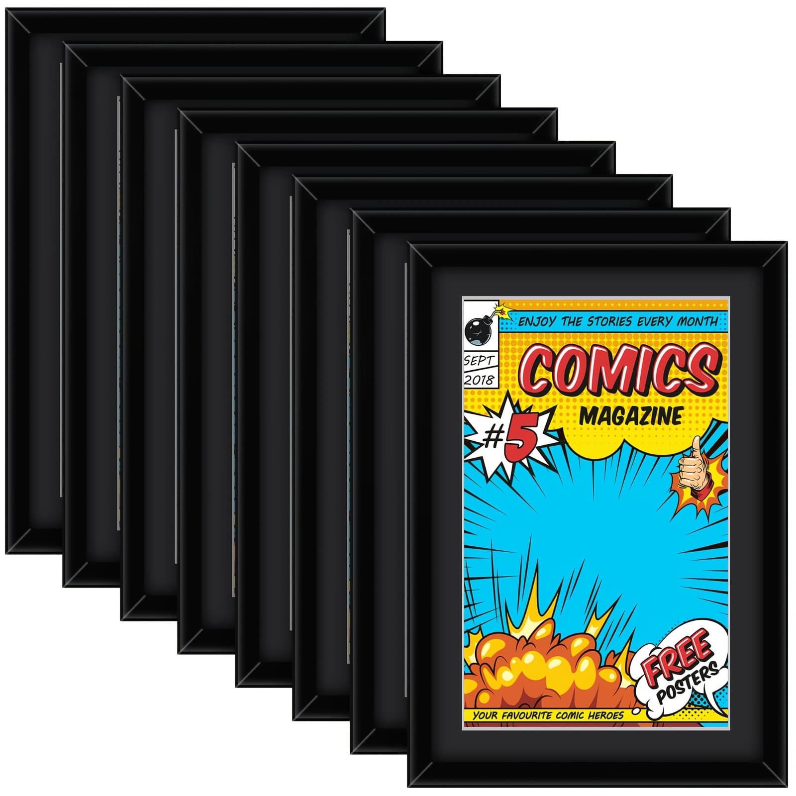 TEMU 8 Pack Comic Book Frame, Uv Protection, Comic Picture Magazine Frames Fits Current Up To 6 3/4 X 10 1/4, Wall Or Tabletop Display With Spring Clips Installed Hangers (black ())