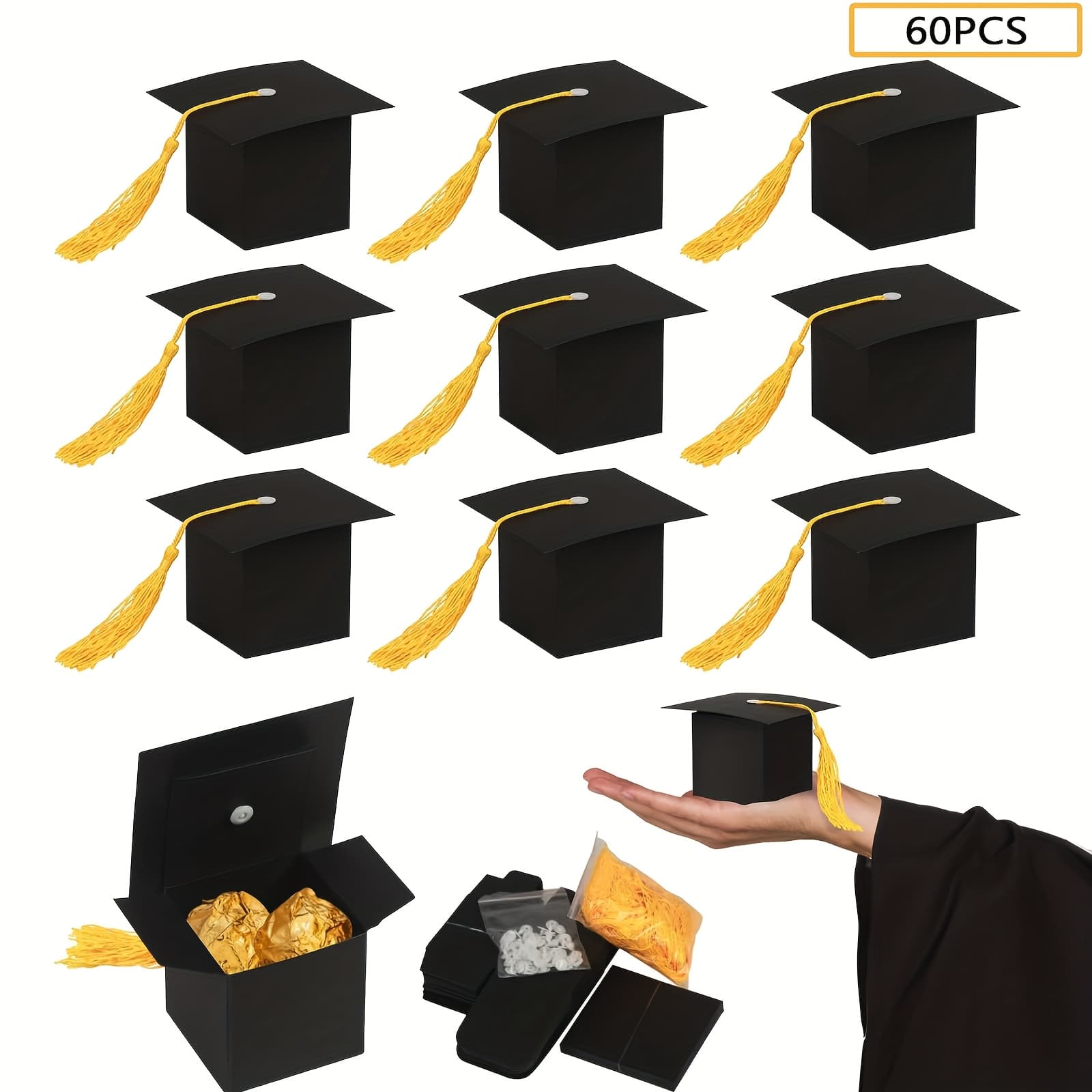 TEMU Graduation Party Favors 2026, 60/120pcs Graduation Gift Boxes Graduation Hat Boxes For Candy , Graduation Party Supplies