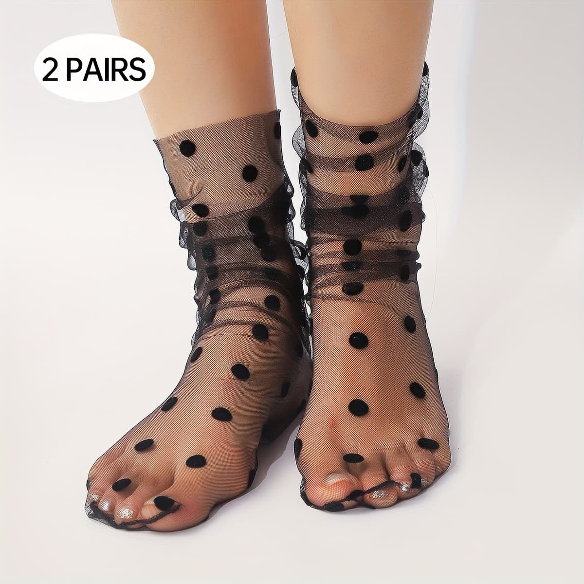 TEMU Women' Polka Dot Mid-calf Stockings - Ultra-thin Sheer Mesh Glossy See-through Socks, Elegant Lace Stacker Design For Stage, Party & Special Occasions, Lace Socks, Socks, Material