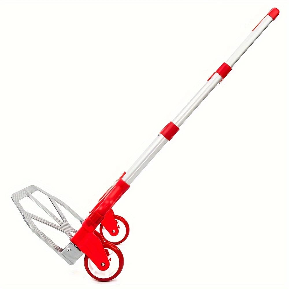 TEMU Portable Aluminium Cart Folding Dolly Push Truck Hand Collapsible Trolley Luggage Red