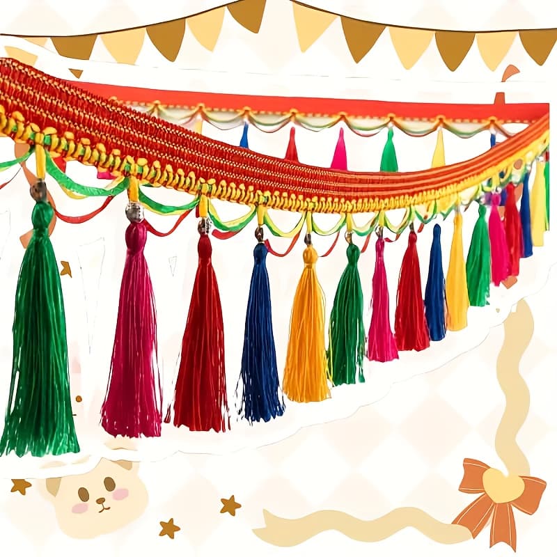 TEMU Vibrant Multicolor Tassel Garland - Colorful Curtain And Truck Decoration, Ideal For And Festive Occasions, Festive Decoration|vibrant Tassel Design|colorful Tassels, Tassels For Curtains