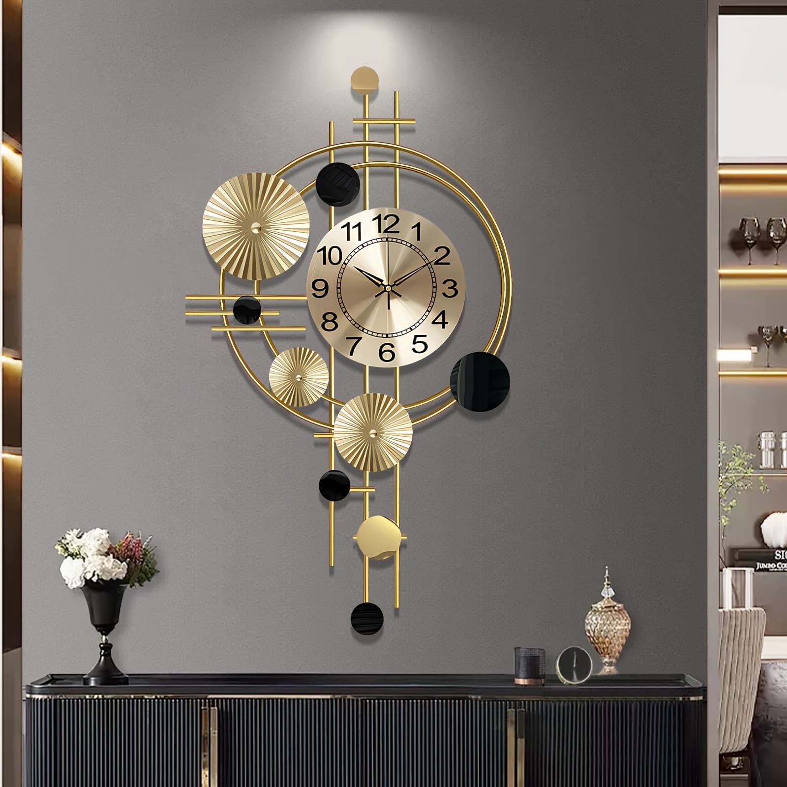 TEMU Metal Wall Clock Decorative 3d Metal Wall For Living Room Bedroom Creative Modern Big Wall Clock Decor With Silent No-ticking 30.7 X 17.7 Inch