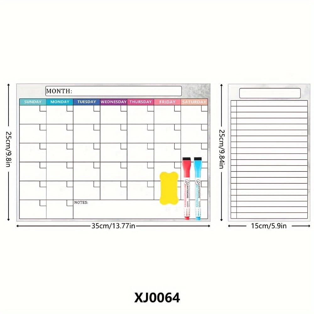 TEMU 1pc Dry Erase Refrigerator Magnetic Calendar -1pc Magnetic Notepad, 2 Markers And 1 Large Eraser - - Monthly And Weekly Magnetic Whiteboard - Refrigerator And Kitchen Planner
