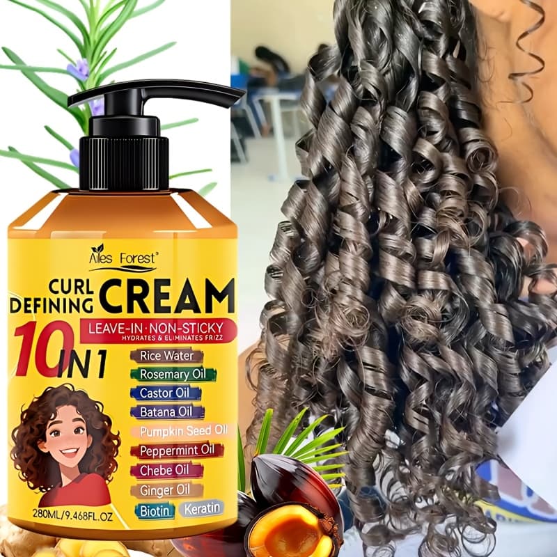 TEMU 10-in-1 Curling And Styling Cream, Containing Rosemary And Batana Oil, Suitable For Curling, Repairing, Shaping, Moisturizing And Styling, Suitable For Men And Women -280ml