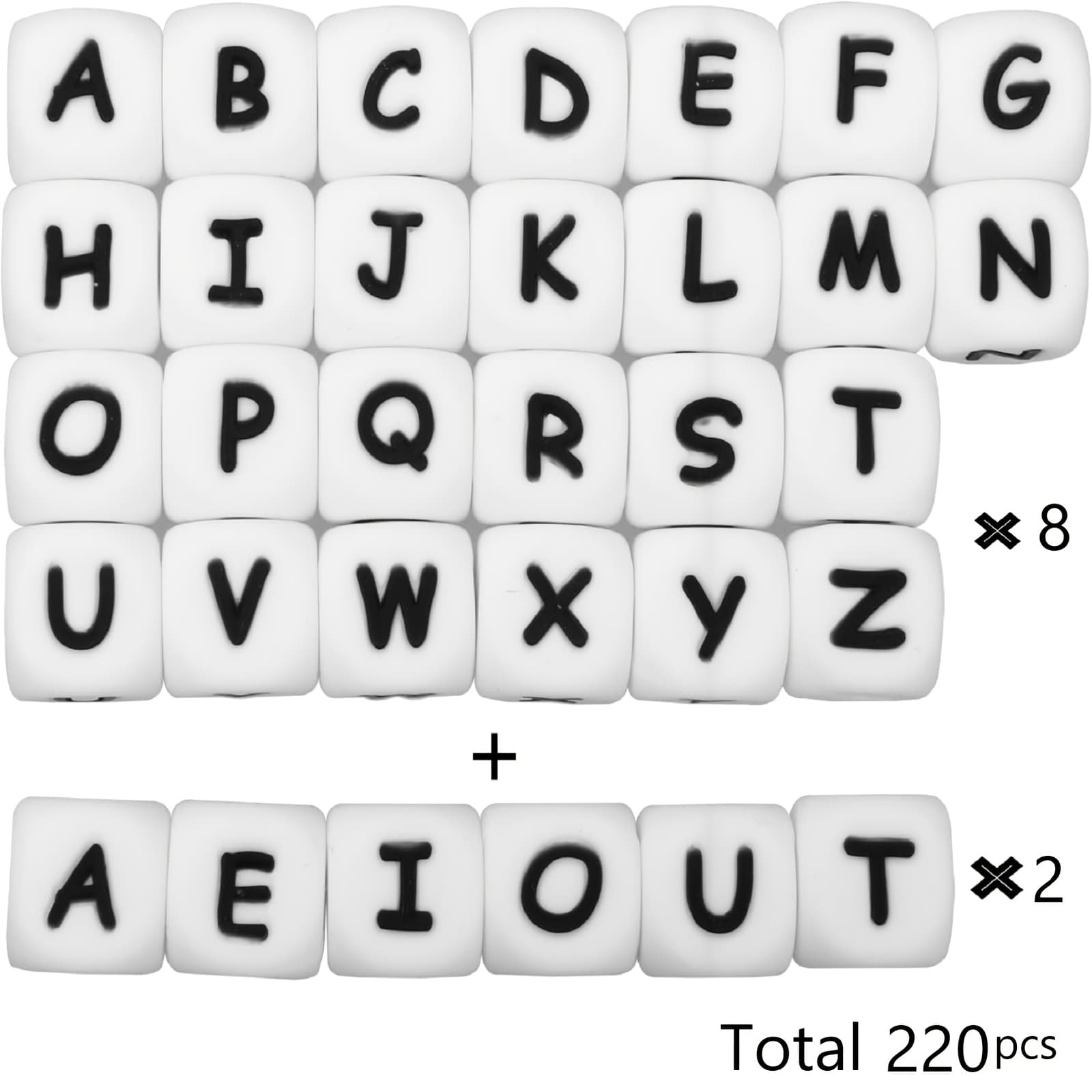 TEMU 220pcs Silicone Letter 26 Letter Bead + Vowel Letter Bead 12mm Silicone Bead Diy Necklace Bracelet Keychain Handmade, Diy Make Spell Any English