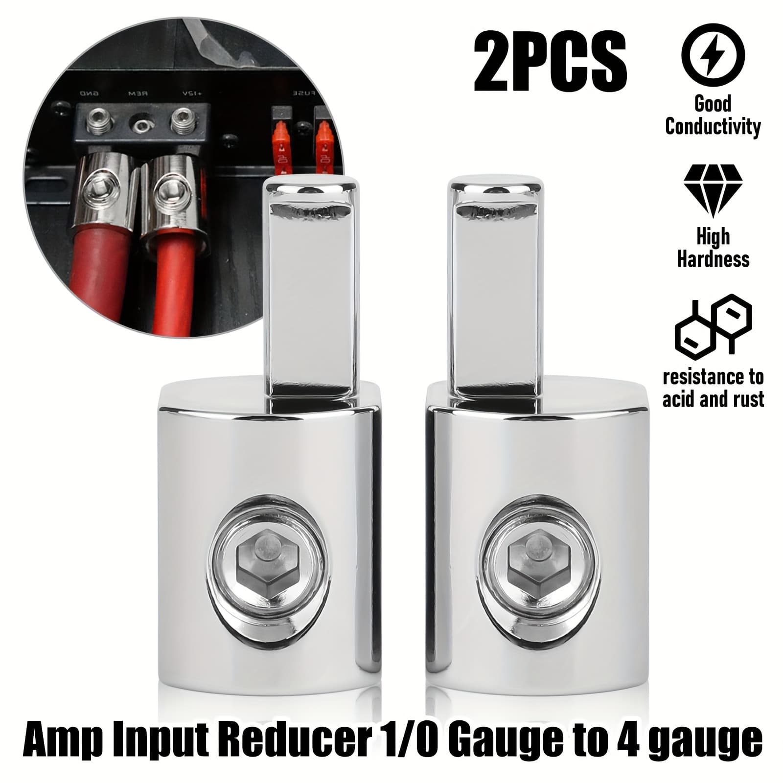 TEMU 2pcs Audio Amp Input Reducers, 1/0 To , Ideal For Power Or Ground Cable, Wire Reducer Terminals For Amplifier Connections, For Stereo Audio