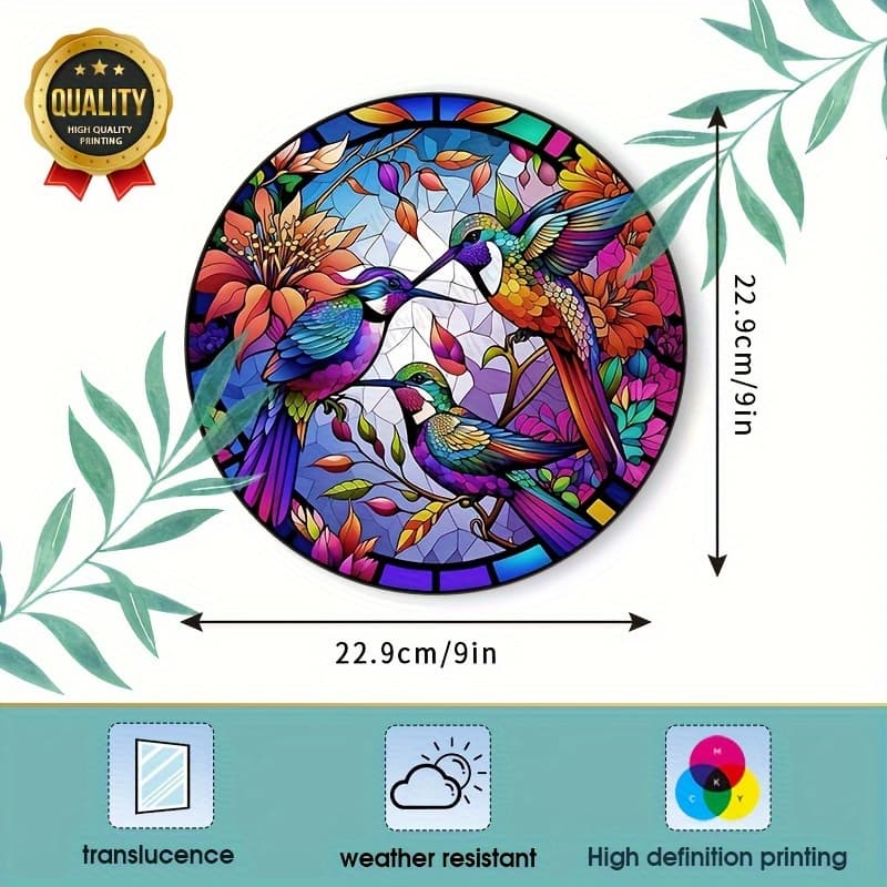TEMU 1pcs Hummingbird Stained Glass Window Film, Pet Static Cling Decorative Privacy Decal, Bird-themed Sun For Home & Party Decor, Adhesive-free Window Sticker For Exterior & Interior Decoration