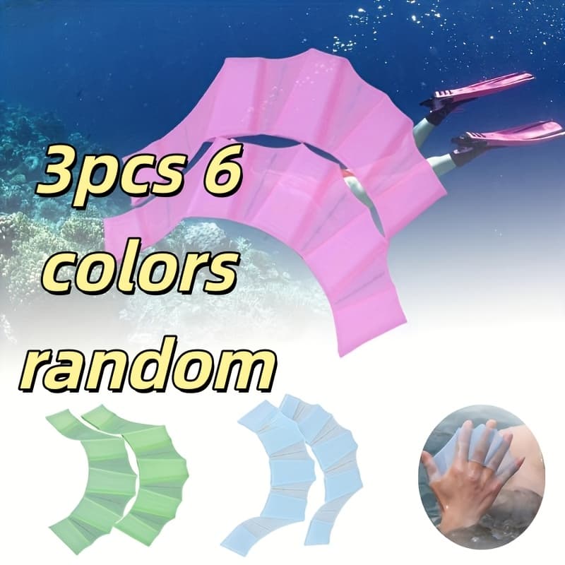 TEMU 3pcs 6 Colors Diving Hand Paddles, Blue Swimming Hand Paddles, Freestyle Silicone Paddling Hands, Palm, Duck-foot Finger Paddles, Adult/male/female, Complete Swimming Equipment Set.