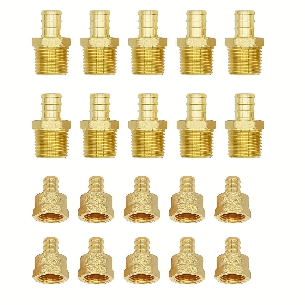 TEMU 20pcs Pex Fittings, 10pcs 1/2" Pex X 1/2" Male Npt And 10pcs Pex 1/2" X 1/2" Npt Female Threaded Adapter, Brass Pex Crimp Adapters Fitting For Pex Pipes In Plumbing Jobs
