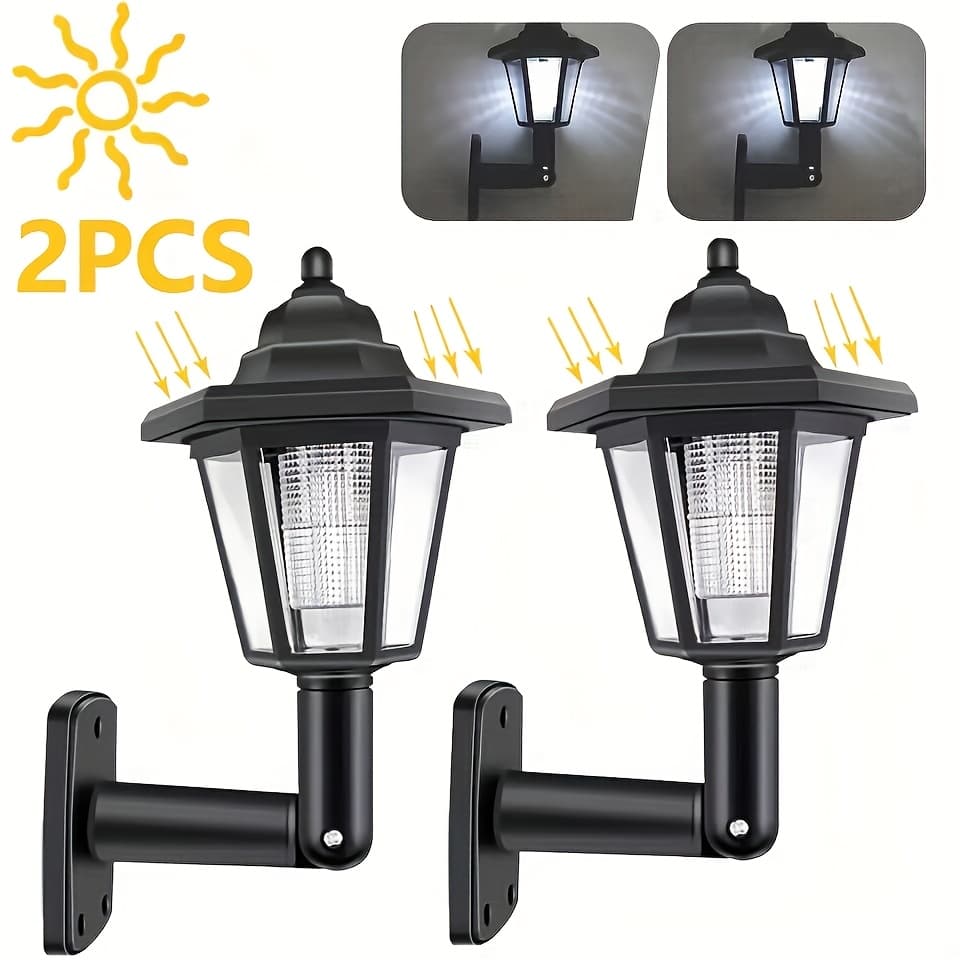 TEMU 2-pack Solar Outdoor Wall Lantern, Hexagonal , Warm White Light, Retro-style Led Wall Light, Suitable For Courtyard, Garden, Porch Entrance, And Garage Wall Lighting Decorations