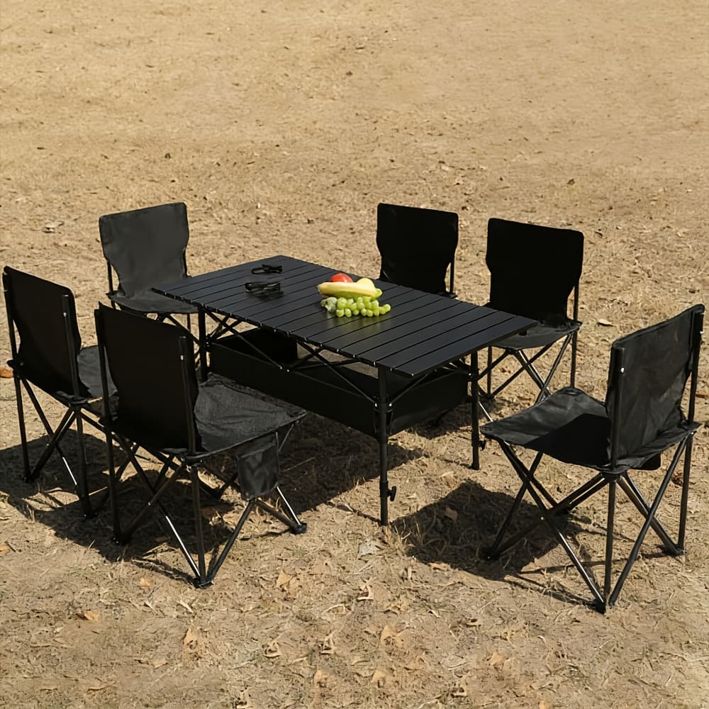 TEMU Portable Height-adjustable Folding Camping Table, 4-6 Person Outdoor Picnic Table With Carry Bag