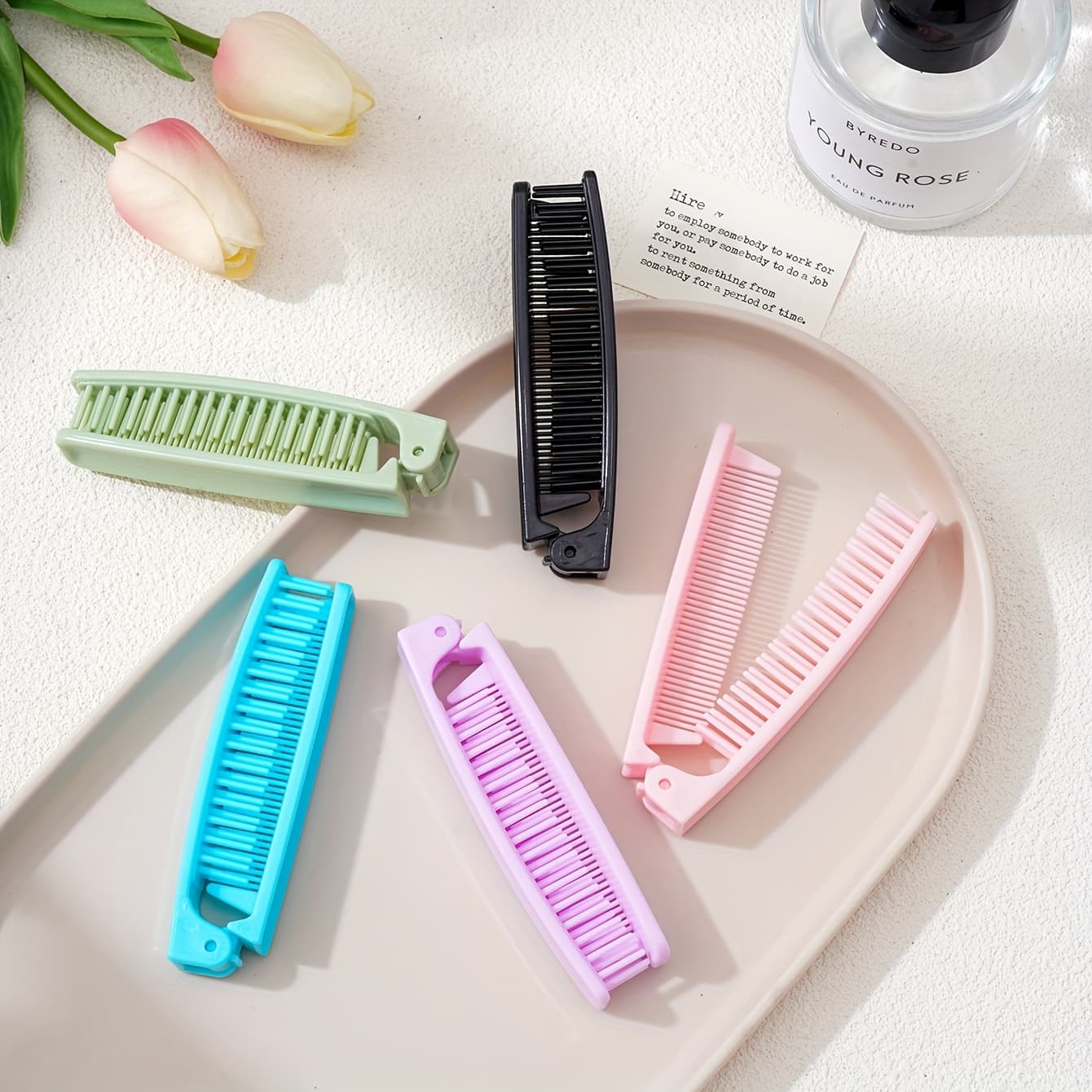 TEMU 5pcs Portable Travel Folding Comb, Mini Pocket Double-sided Comb For Travel And Home Use, Suitable For All Hair Types