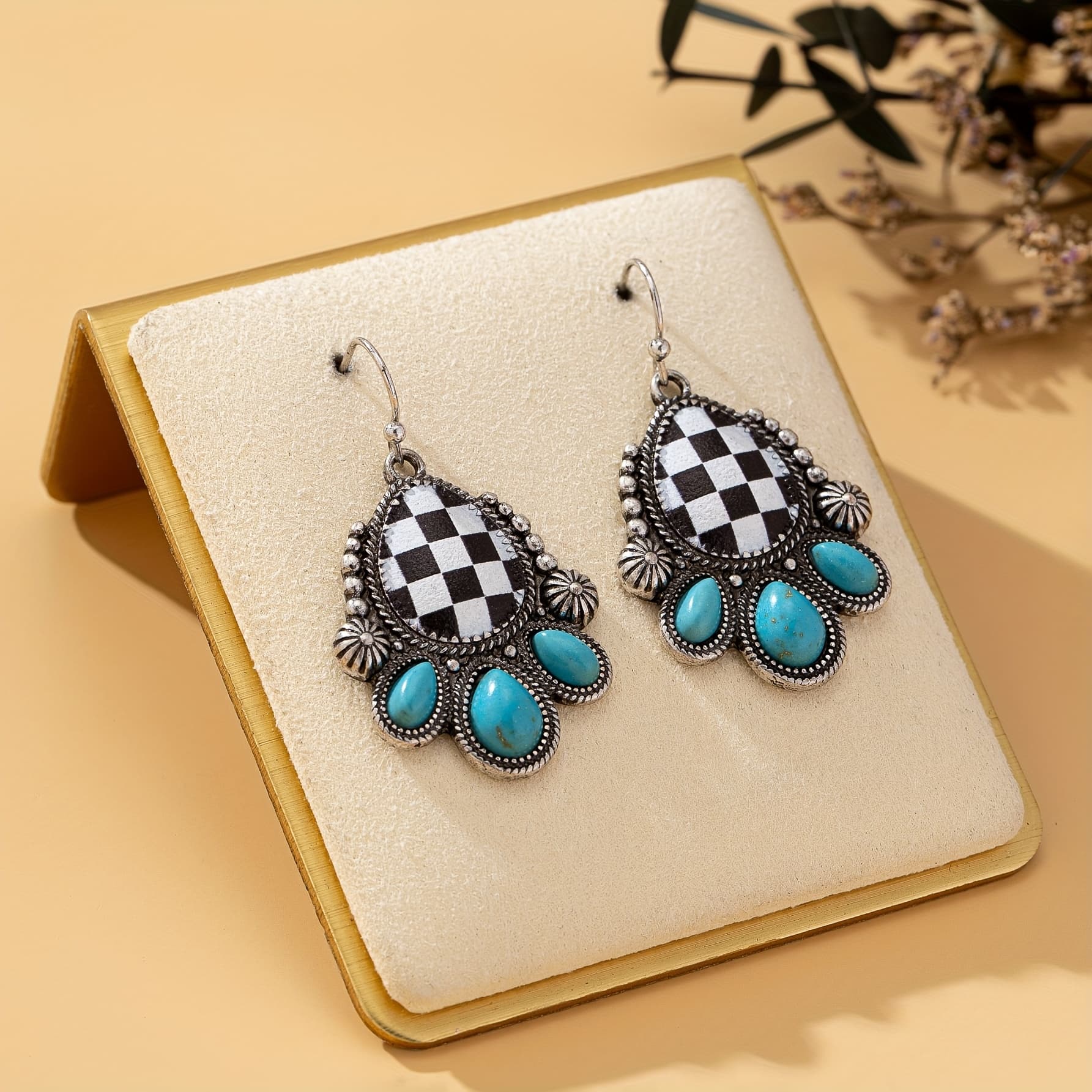 TEMU Women's Fashion Inlaid Lapis Print Earrings