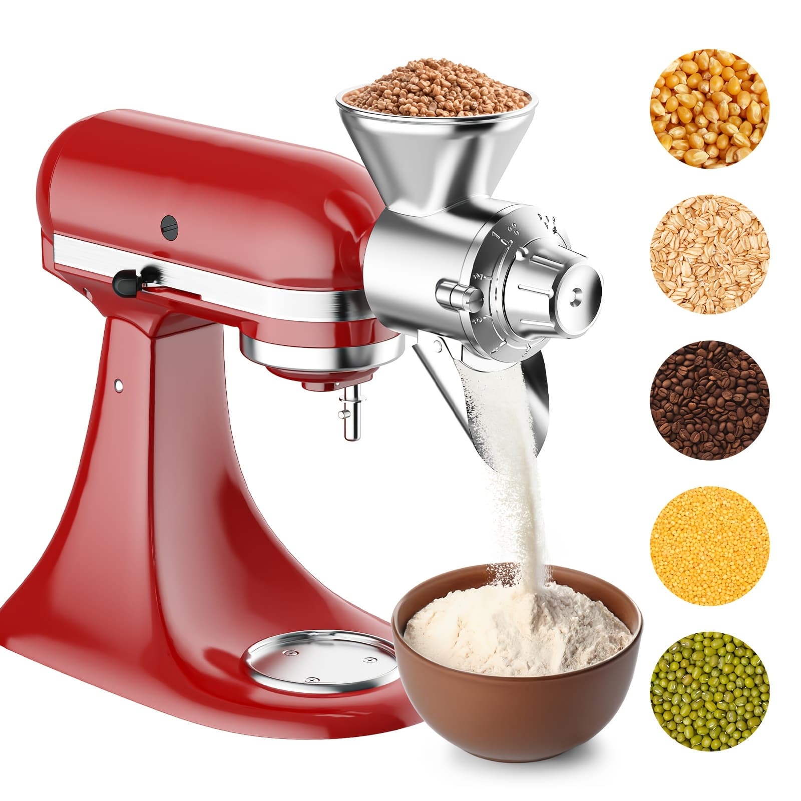 TEMU All Metal Attachment For Ka Stand Mixer | 12-level Adjustable Flour Grinder, Mill For Wheat, Corn, Oats & Coffee, Non-electric, , Coolcook Brand