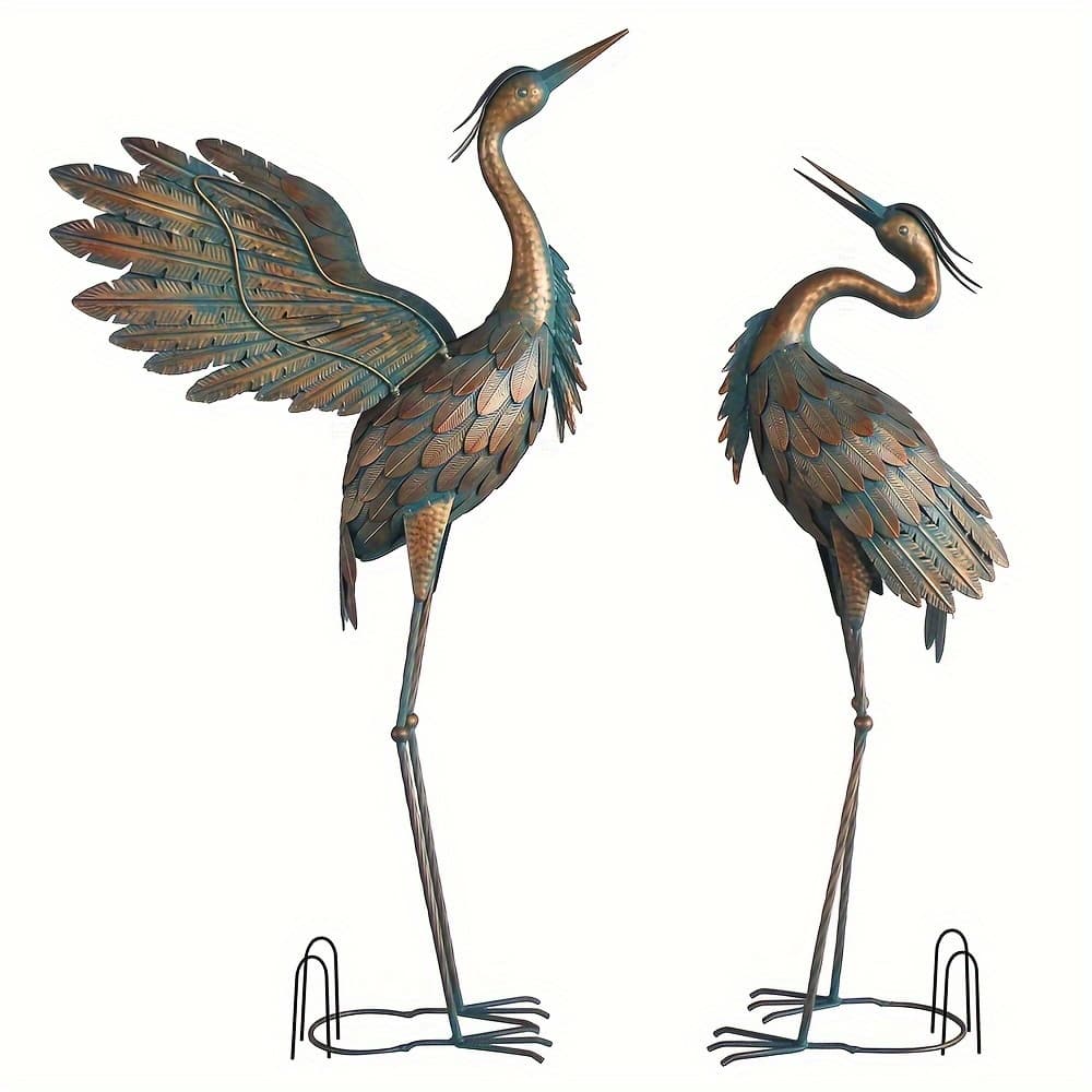 TEMU Set Of 2 Metal Statues, Metal Heron Garden Statues, Bird For Yard Decor, Standing Sculptures For Yard Lawn Pond Garden Decor