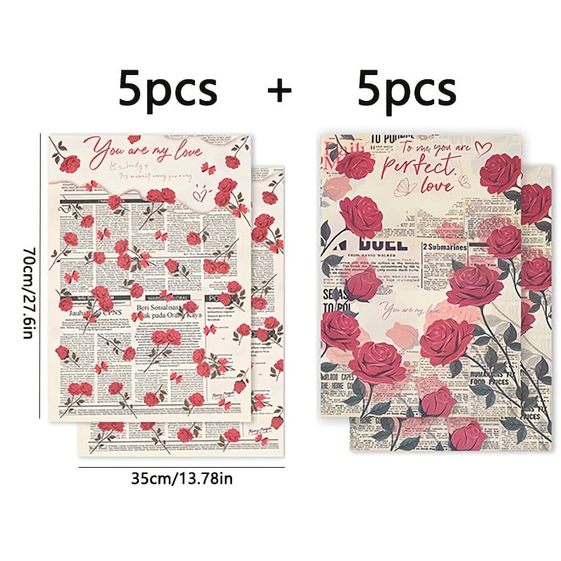 TEMU 10 Sheets Rose Gift Wrapping Paper, Suitable For , Valentine's Day Bouquet Wrapping Paper, Weddings, Anniversaries, Birthday Gift Diy Gift Wrapping, Bouquet Wrapping Paper
