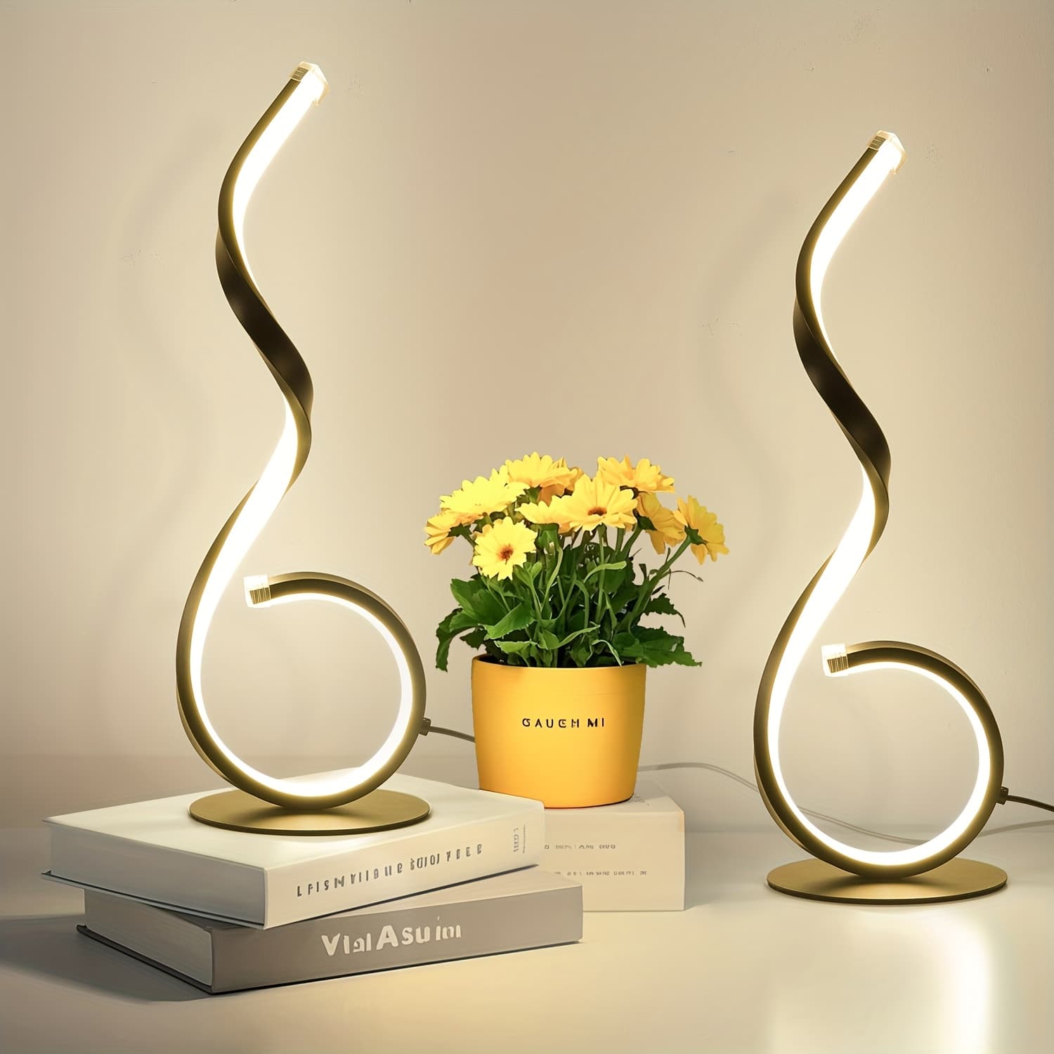 TEMU 1/2pcs Modern Spiral Table Lamps, 3 Color Temperature Led Table Lamps, Usb Charging Bedside Table Lamp Dimmable Reading Light End Table Lamps For Living Room, Bedroom, Office Desk ()