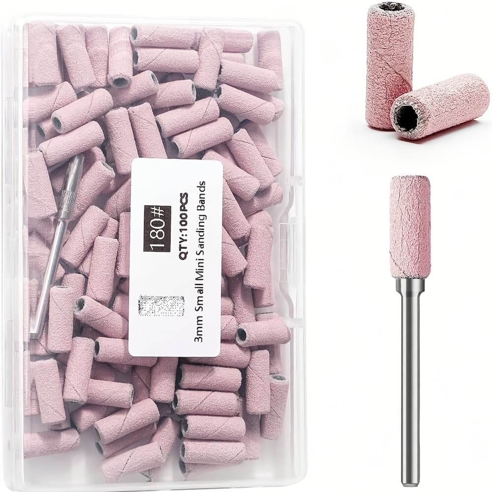 TEMU 100pcs Nail Drill Bits Small Sanding Bands With Upgrade 3.1mm Bit, 180 Fine Grit Nail File Sanding Bands For Acrylic Nails Gel Removing Shaping And Pedicure
