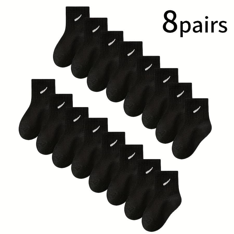 TEMU 8 Pairs Mianzhi Socks Black And Versatile Treasure Treasure Japanese Diagonal Stripe Mid-leg Socks, Suitable For Daily Life And All