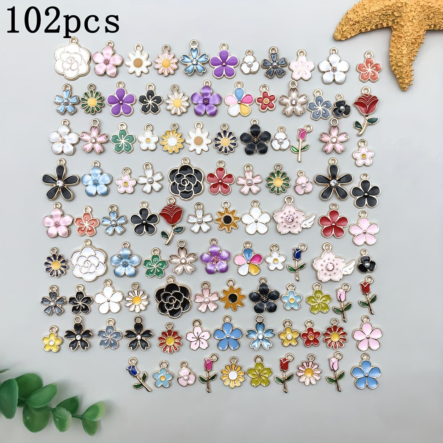 TEMU 102pcs Alloy Enamel Flower Set Pendant Jewelry Making Diy Keychain Earrings Pendant Design Charms For Jewelry Making Bracelets Necklace