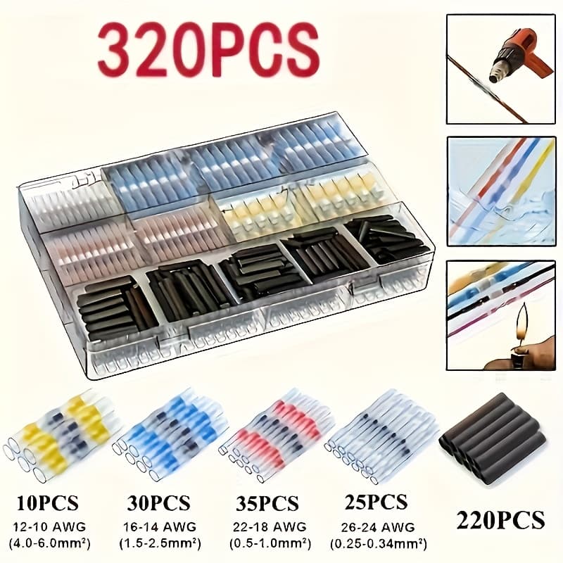 TEMU 900/640/320pcs Solder Seal Wire Connectors, Connector, Insulated Electrical Buttsplice Wire Terminals For Marine Automotive Boat Truck Wire Joint