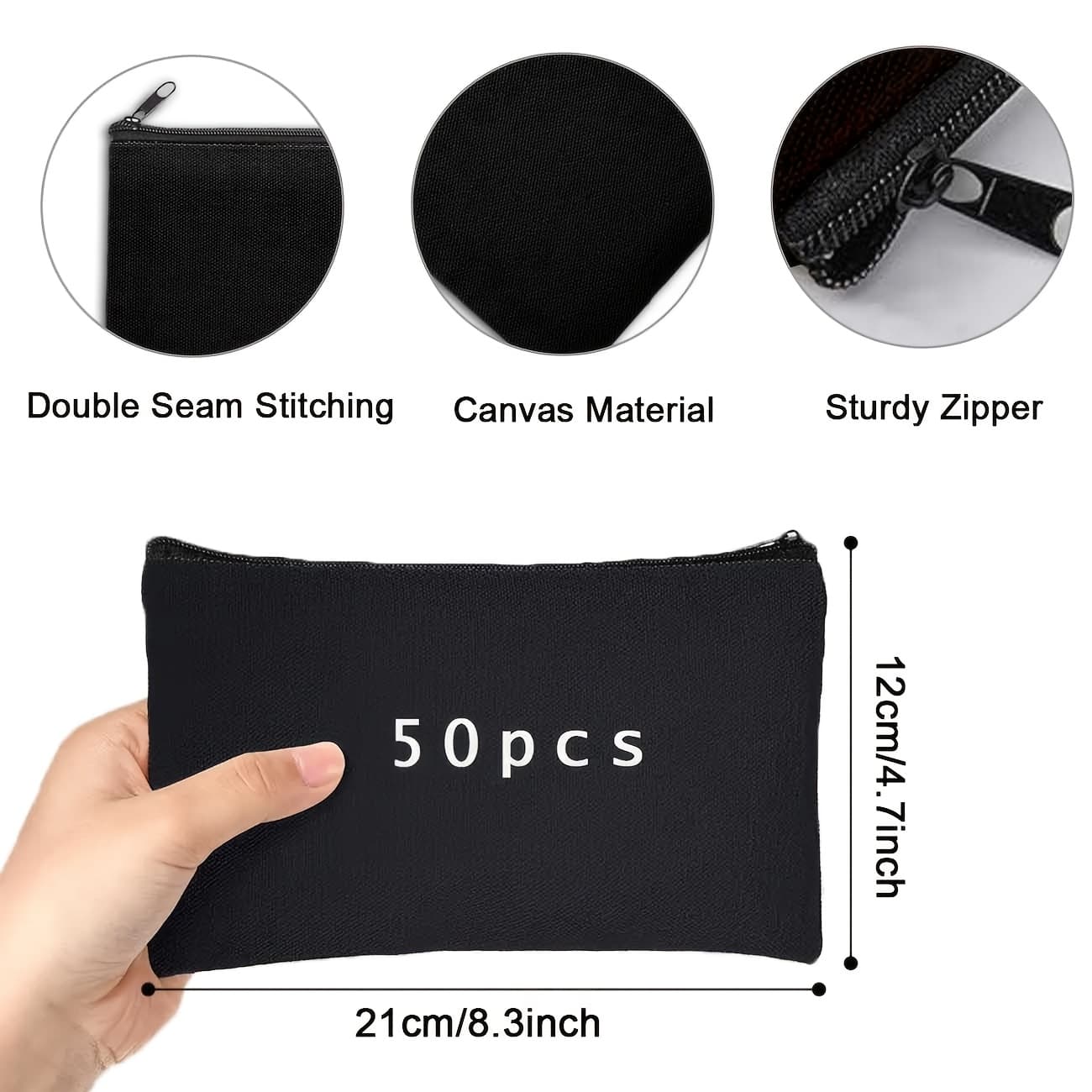 TEMU 50pcs Canvas Zipper Bag Multifunctional Blank Diy Craft Bag Pencil Bag Bag Travel Bag Makeup Bag Multifunctional Travel Toiletries Tote Bag, Back To School.(black 8.3 X 4.7 Inches)