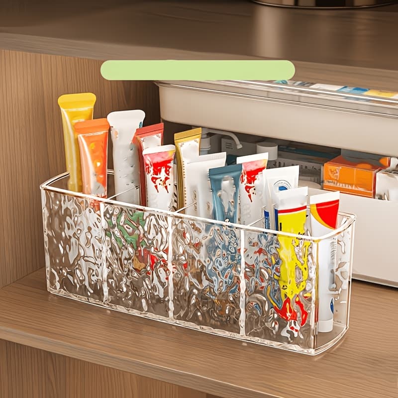 TEMU 1 Multi-functional Medicine Storage Box - Transparent Compartment Organizer, Desktop Organizer, Suitable For Tubular Medicine And Ointment Storage Rack, Desktop Shelf