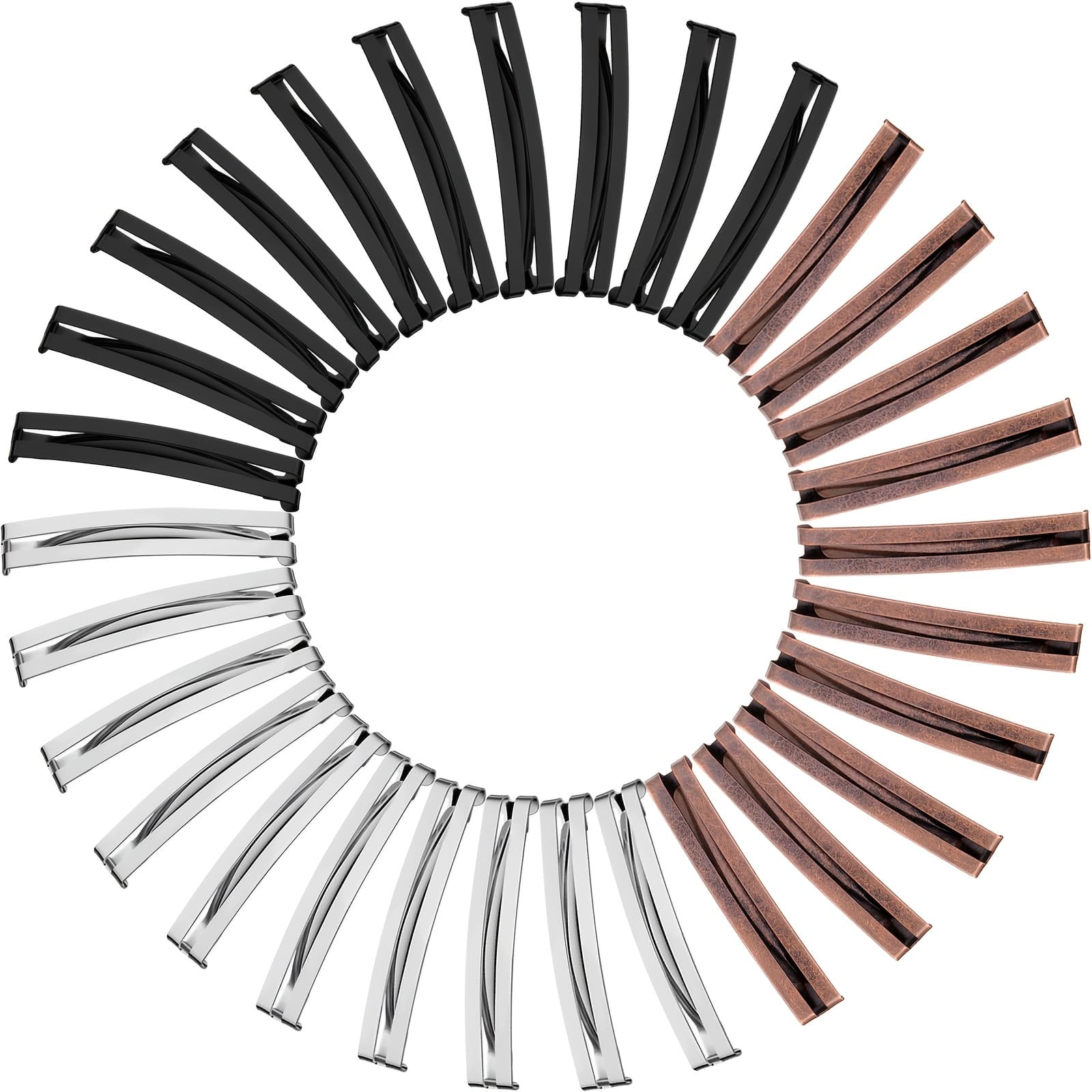 TEMU 30pcs Hair Clips, Metal Barrettes, Assorted Colors (black, Brown, Silvery), Universal Size, Lightweight, Durable, For Women
