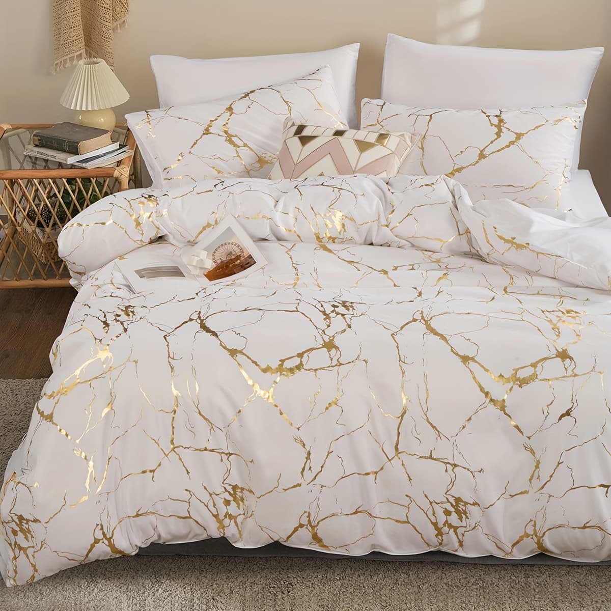 TEMU 3pcs High-grade Super Soft Breathable Bronzing Texture Duvet Cover Set (1 Duvet 2 Pillowcases Without Pillow Core), At Home Dormitory