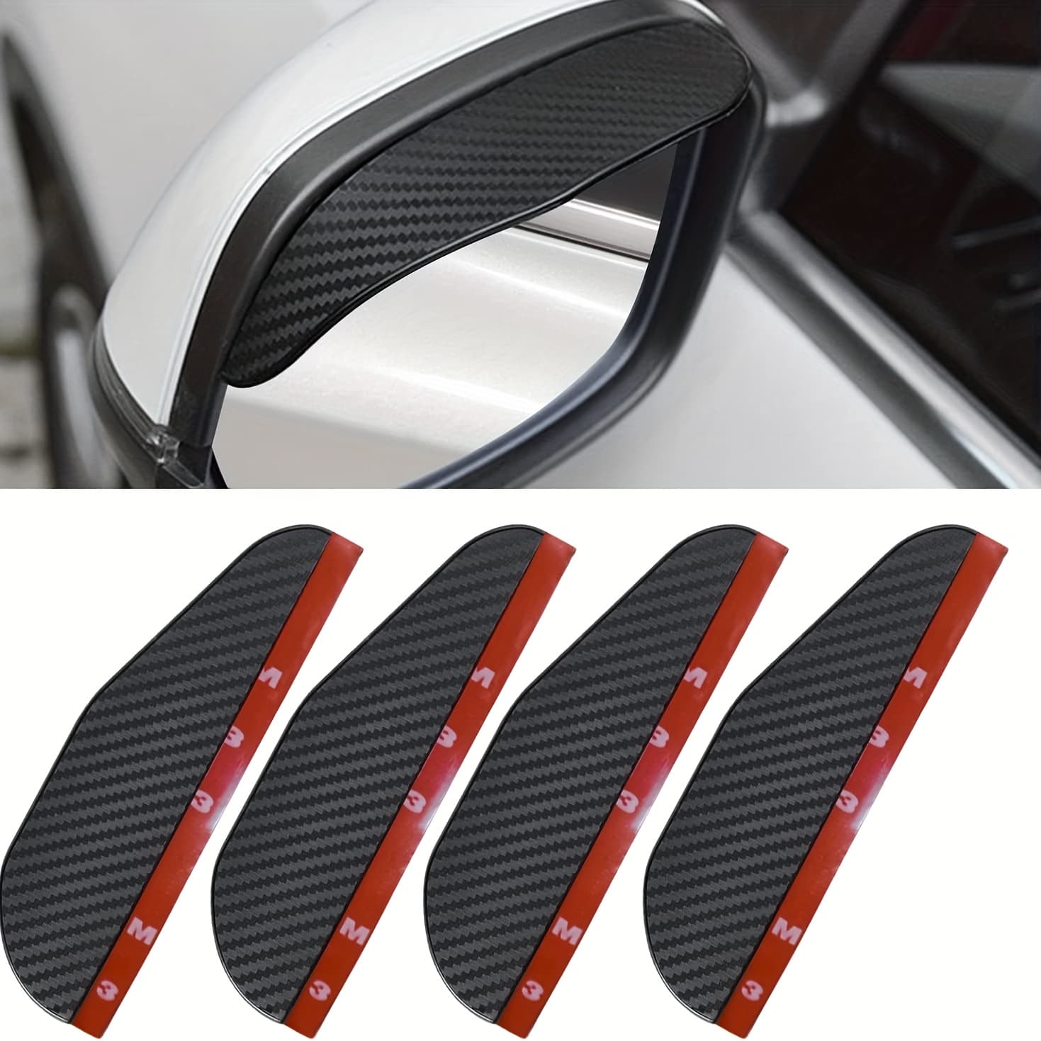 TEMU 4 Car Rearview Mirror Visors, Carbon Fiber Textured Thickened Rain Guards, Sun Shades, Compatible With For , For , For Mercedes-benz, For , For , For Rain, Snow & Sun Protection