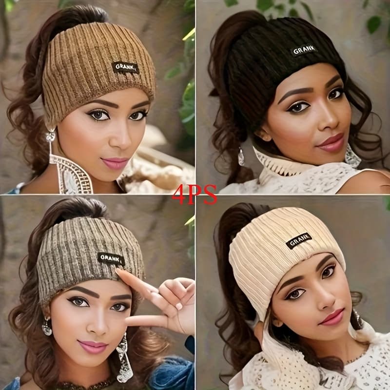 TEMU 4 Warm Winter Ladies Headband - Soft Acrylonitrile Thick Warm Headscarf, Solid Color, Comfortable Everyday Hair Accessories.