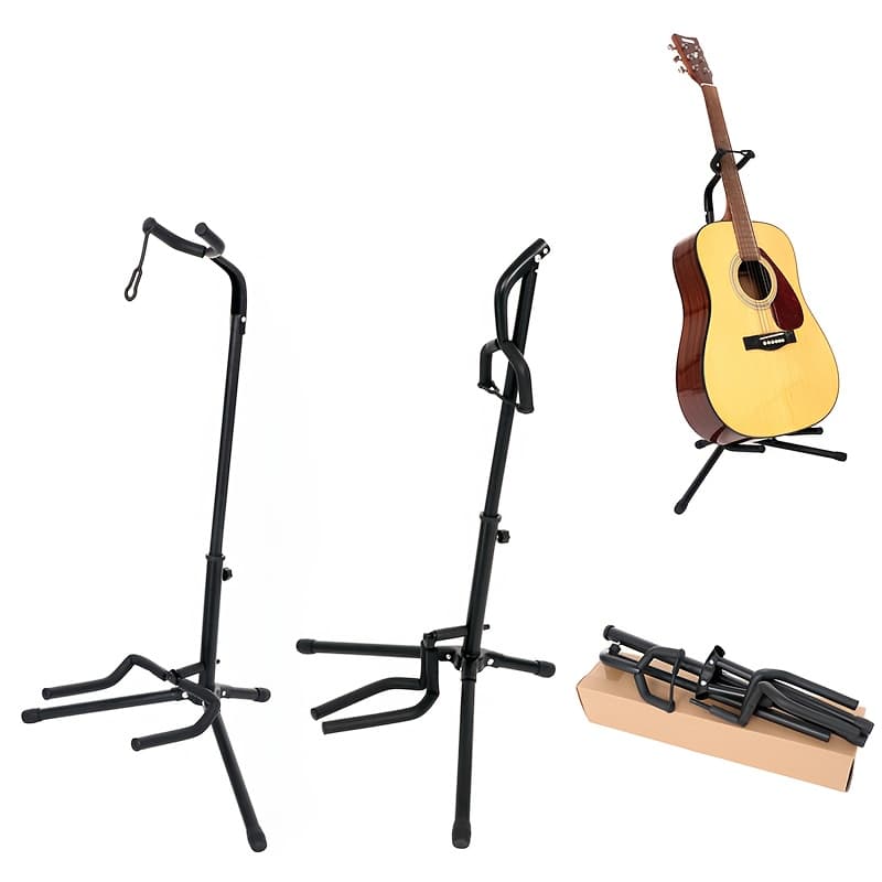 TEMU Portable Folding Guitar Stand - Single Pole Design For Electric And Acoustic Guitars, Durable Iron Construction