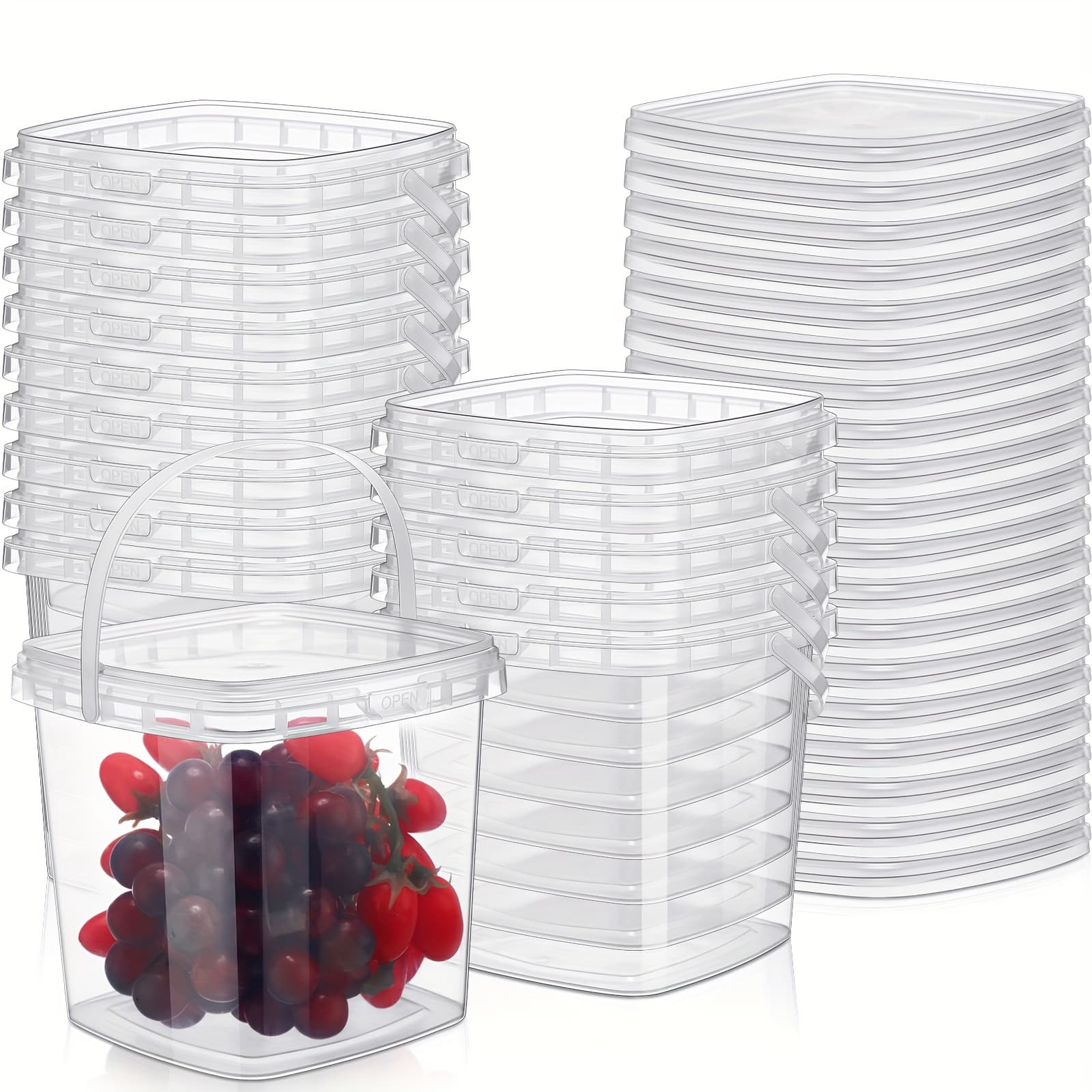 TEMU 15pcs 68 Oz Plastic Containers With Lids And Handles Square Clear Food Storage Containers Reusable Freezer Containers For Food Storage And Meal Prep, Freezer And Microwave Safe