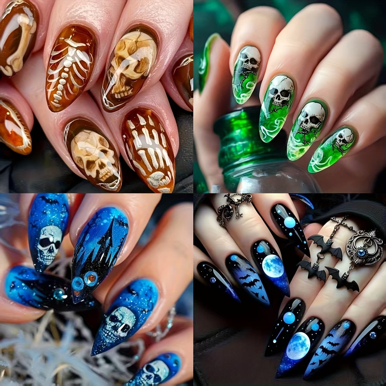 TEMU 96pcs Halloween Almond - Shaped Combo Set: Night Press - On Removable Nails