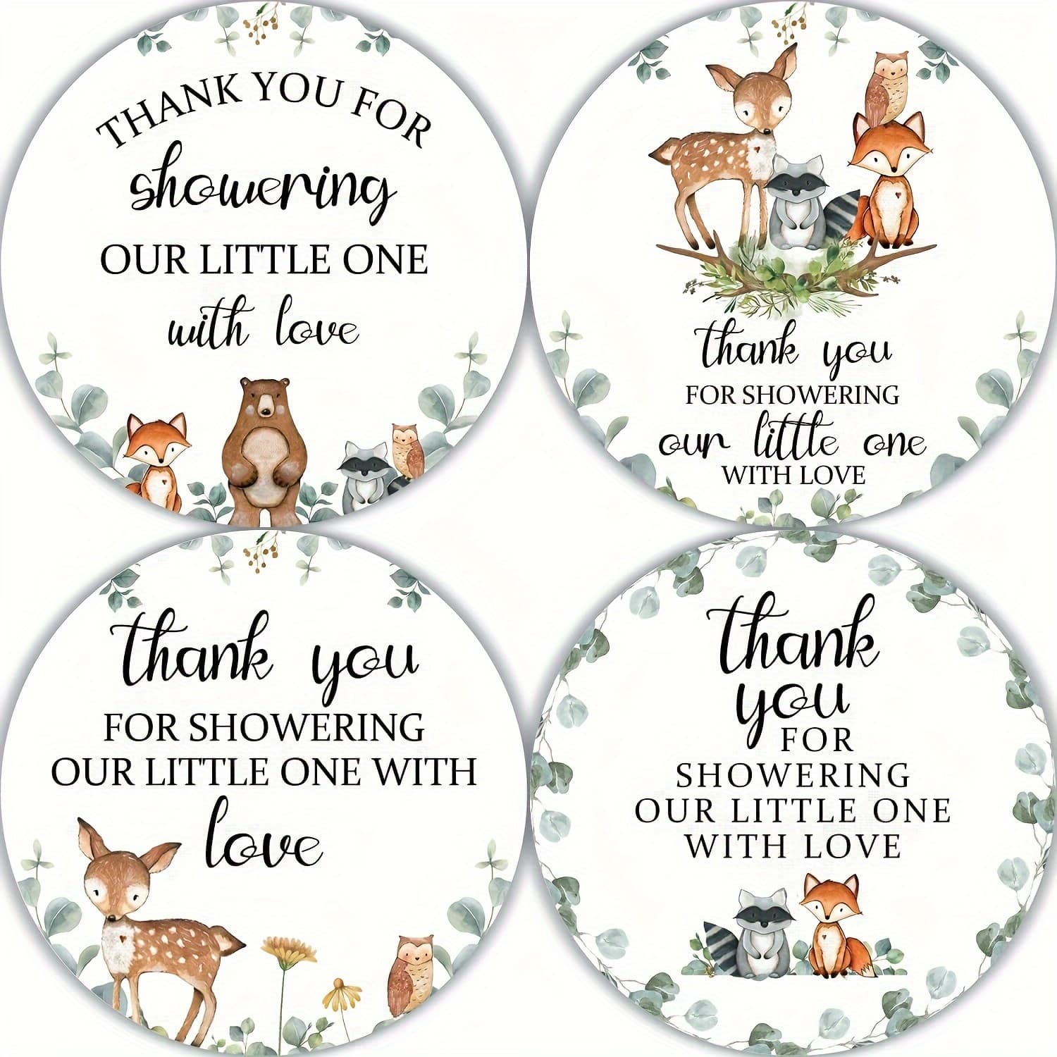 TEMU Cute Woodland Creature Thank You Stickers, Baby Shower Birthday Party Decoration Watercolor Woodland Animal Theme Party Gift Bag Label Decoration, Stickers