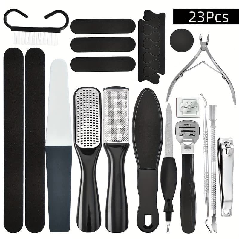 TEMU 10/23pcs Of Professional Pedicure Tool Set, Stainless Steel Foot Care Tool Set, Dead Skin Removal Pedicure Tool Set, Travel Essential For Men And Women