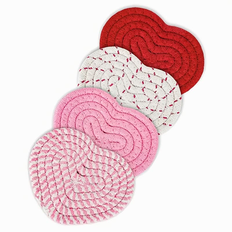 TEMU 4pcs Heart-shaped Hand-woven Coasters Romantic Scented Suitable For Valentine's Day And All