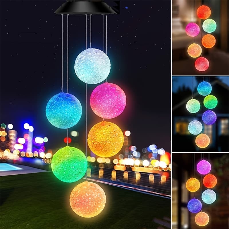 TEMU Solar-powered Bubble Wind Chime Lights With Colorful Led , Outdoor Garden Decor, Set Of 2 For Patio, Yard, And Festive Occasions