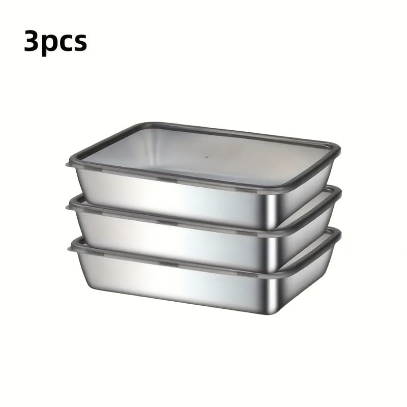 TEMU 3pcs Large Stainless Steel Baking Trays With Lids - Rectangular, Easy-clean, , Perfect For Roasting Vegetables, Meats, And More - Ideal For Home And Restaurant Use, Baking Tray