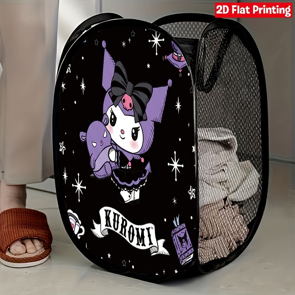 TEMU 1pc Kuromi Purple Starry Night Pop-up Laundry Hamper With Kuromi - Expandable Mesh Collapsible Hamper Suitable For Bedroom, Bathroom Storage,, Space-saving For Room Decor,