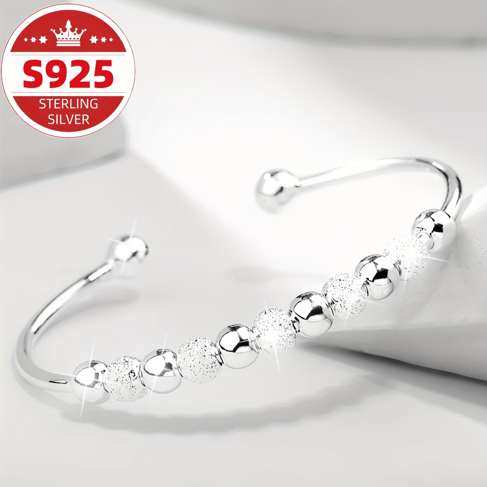 TEMU A Stylish S925 Sterling Silver Bracelet Featuring A , With 9 Rotating Beads, Perfect As A Gift For Women, , Family, Or For Special Occasions Like Christmas And Valentine's Day