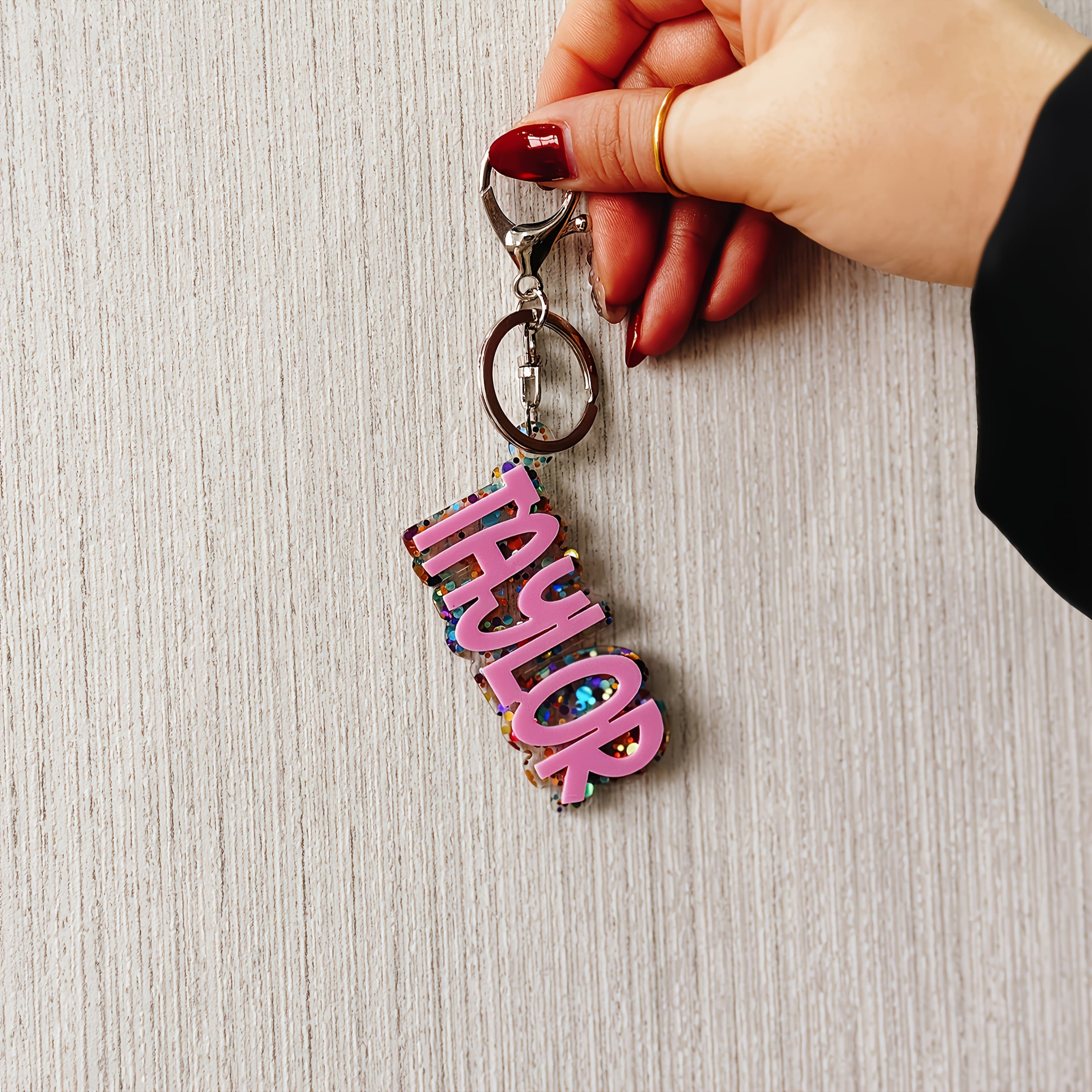 TEMU Customizable Glitter Keychain – Personalized Name Tag With Shimmering Acrylic Sparkling, And Versatile - Perfect For Added Flair To