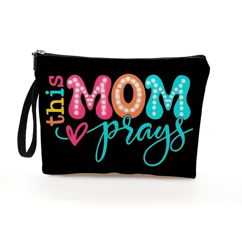 TEMU 1pc Stylish "this Mom " Cosmetic Bag – Vibrant Colorful Design, Polyester Material, Travel, Holidays & Everyday Use, Great Gift For Women, 6.7" X 9.9, Small Makeup Bag